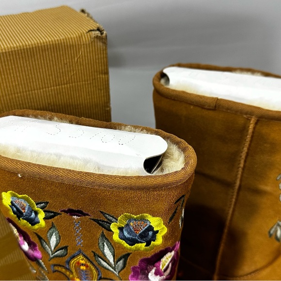 UGG Brown and Yellow Winter Boots with Floral Embroidery - Picture 2 of 8